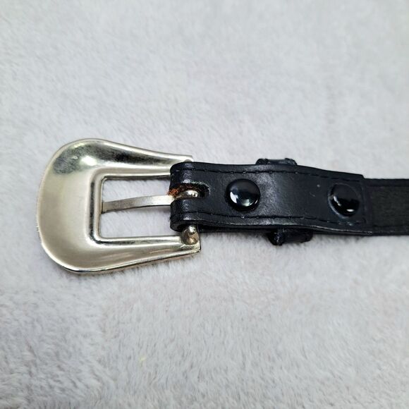 Belt Black Leather & Concho Silver Floral Medallion Medium Western Country Girl - Picture 6 of 10